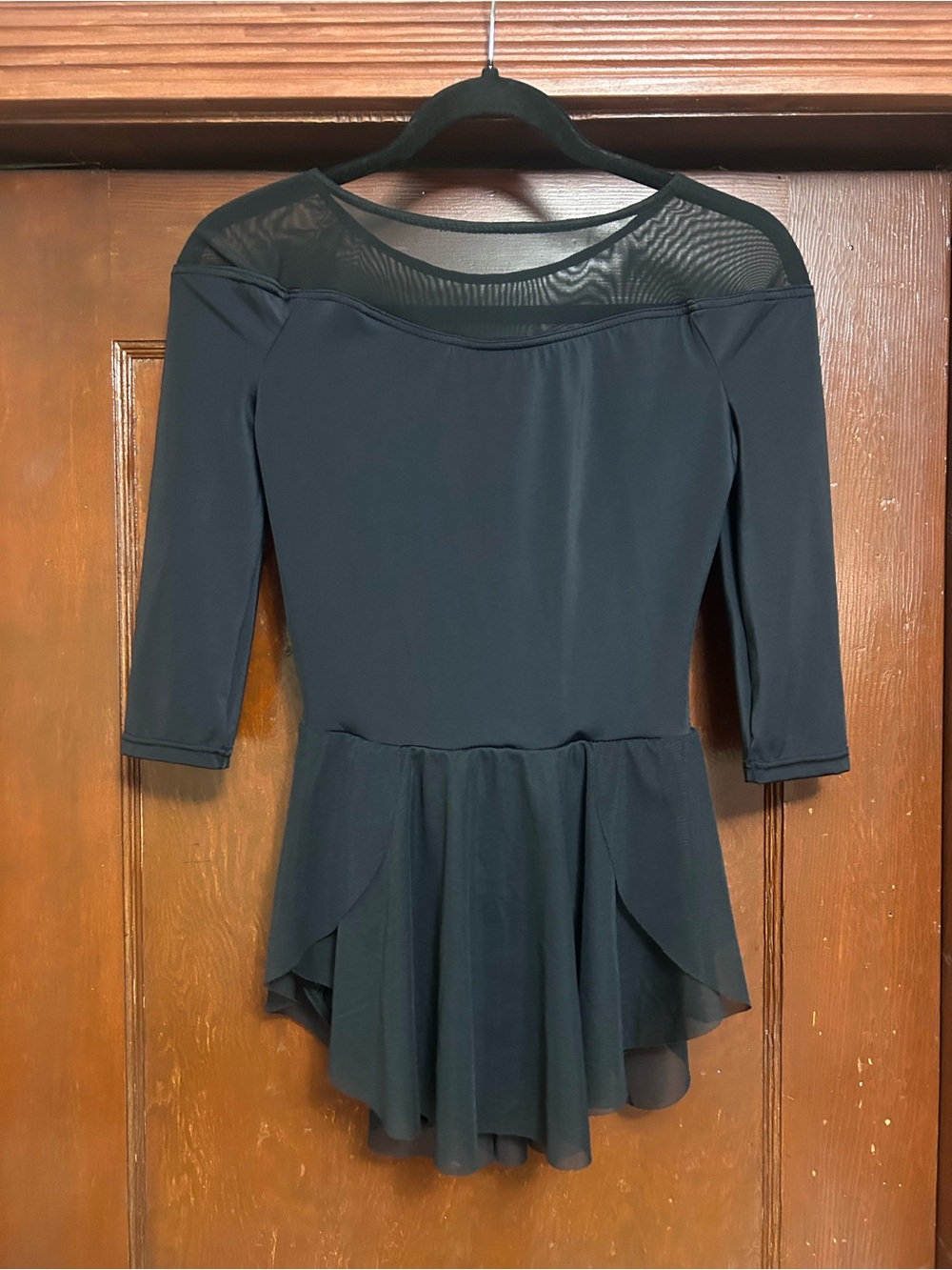 Black Mesh Yoke Dance Leotard with Skirt
